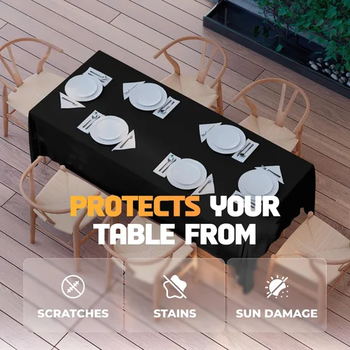 Miniatura 5 de White Classic WEALUXE Black Table Cloth for 6 Foot Rectangle Tables, 60x102 inches, Water, Stain and Wrinkle Resistant, 200 GSM Washable Poly Fabric