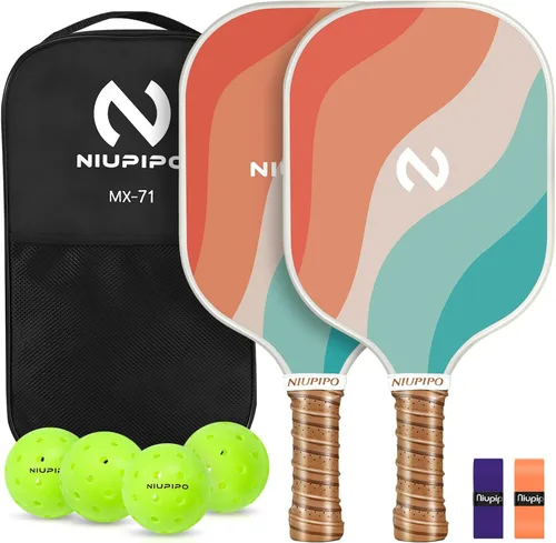 niupipo Pickleball Paddles Set of 2/4/1, USAPA Approved Carbon Fiber & Fiberglass Hybrid, Easy Power, Polypropylene Honeycomb Core, Cushioned 4.72"
