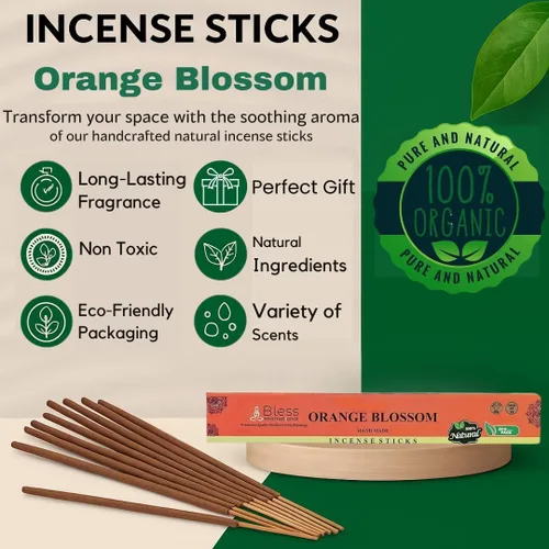 Miniatura 5 de Bless-Orange-Blossom - Varillas de incienso 100% naturales hechas a mano, sumergidas a mano, libres de químicos orgánicos sin carbón, purificación