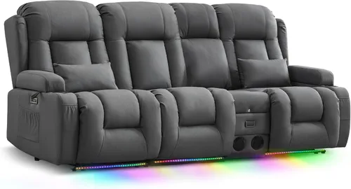 Miniatura 25 de TUNYI Sofá Reclinable Eléctrico Loveseat con Masaje y Calor, Asientos de Cine en Casa con Consola, Sofá Reclinable RV Loveseat con USB/Toma