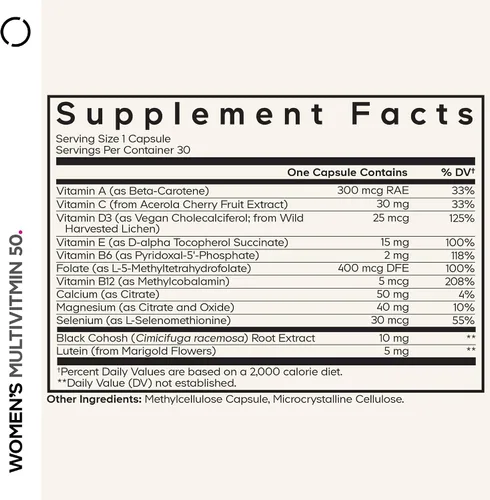 Miniatura 2 de Codeage Women's Multivitamin 50 - Vitaminas esenciales para mujeres mayores de 50 años, folato metilado, magnesio, selenio, vitamina B6, B12, D3