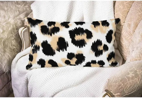 Miniatura 4 de Smooffly - Funda de cojín decorativa con estampado de leopardo para sofá, cintura lumbar, algodón y lino, rectangular, 12 x 20 pulgadas