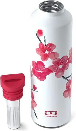 Miniatura 3 de MONBENTO - Botella de agua aislada MB Steel Blossom 17 Oz - Acero inoxidable - A prueba de fugas - Infusor - Caliente/Fría hasta 12 horas - Té, Café