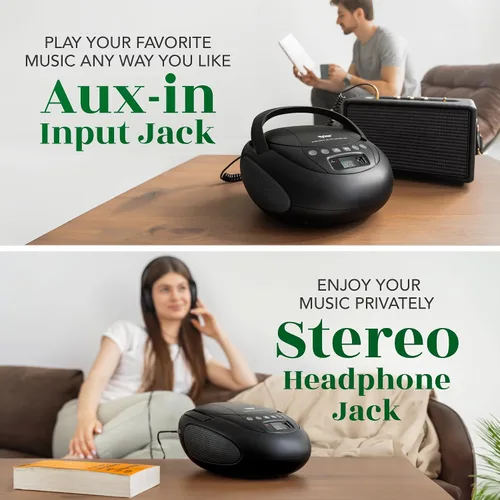 Miniatura 6 de Tyler Reproductor de CD portátil Boombox con radio FM, Bluetooth y puerto USB Sonido estéreo claro Compatible con CD-R/RW y MP3 CDs Entrada