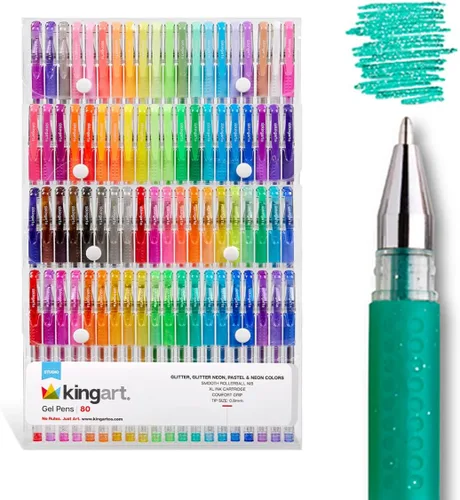 KINGART Brillo de agarre suave, cartucho de tinta de 0.098 pulgadas, juego de 80 bolígrafos de gel de colores únicos, surtido de 80 piezas