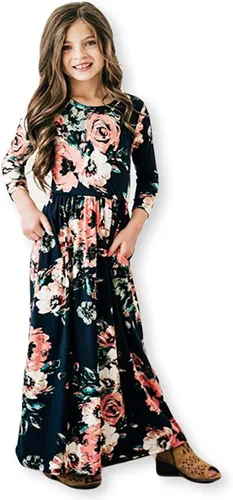 Miniatura 56 de 21KIDS Vestido largo floral de manga larga 3/4 con bolsillos para niñas de 6 a 12 años