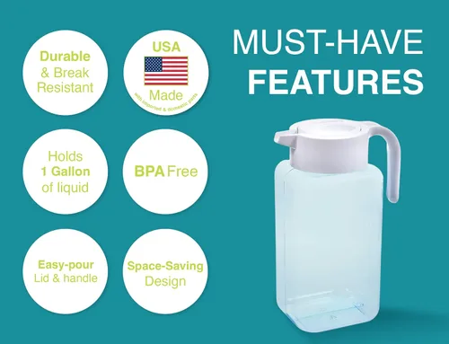 Miniatura 3 de Arrow Home Products Jarra de plástico de 1 galón con tapa, jarra de plástico transparente para refrigerador, relleno de bebidas frías, sin BPA