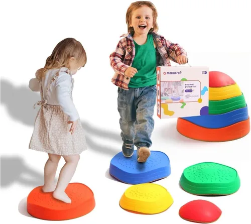 makarci Stepping Stones para niños, 5 piedras de equilibrio de plástico antideslizantes, equipo de juego sensorial que promueve las habilidades de