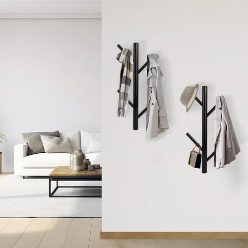 Miniatura 2 de Paquete de 2 percheros verticales de metal montado en la pared, moderno perchero y sombrero, perchero de árbol de 15.9 pulgadas para sombreros