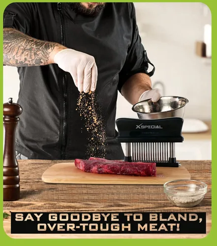 Miniatura 3 de XSpecial Herramienta Ablandadora de Carne 48 Cuchillas de Acero Inoxidable - Utensilios de Cocina con Aguja Ultra Afilada Que Ablanda Filetes y Negro