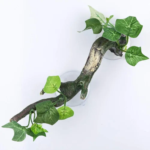 AQUA KT Rama de Esquina de Terrario de Reptiles con Planta Decorativa y Ventosa para Anfibios, Lagartos y Serpientes Trepadoras