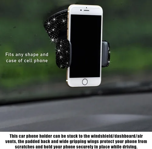 Miniatura 6 de Bling Soporte de Teléfono para Coche, Soporte de Teléfono Ajustable en 360 Grados de Cristal para Salpicadero y Ventilación de Coche, Soporte