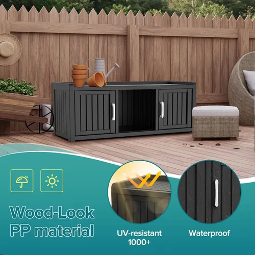 Miniatura 6 de ROJIK Gabinete de zapatos resistente al agua y a los rayos UV, banco de almacenamiento para interior y exterior con estantes ajustables