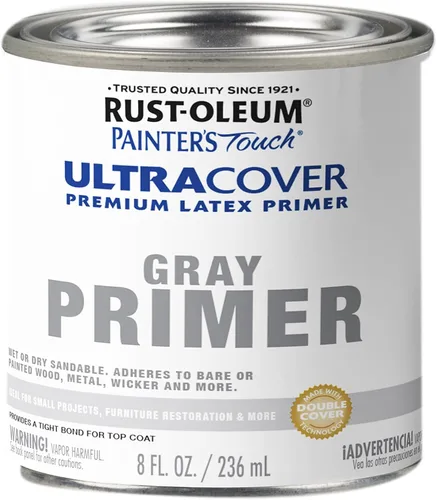 Miniatura 55 de Rust-Oleum Brush On Paint 224430T Painter's Touch - Pintura de látex, cuarto de galón, imprimación blanca plana acrílica, 32 onzas líquidas