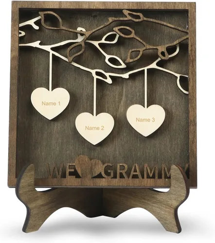 Miniatura 13 de Regalos para mamá, letrero de árbol familiar personalizado con nombres personalizados, placas de madera, decoración grabada con nombres familiares