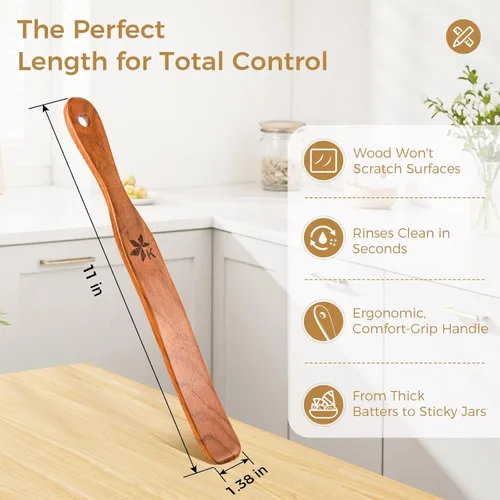 Miniatura 3 de 2 Pack de espátulas para masa madre, batidor de masa danés y espátula para tarros, madera maciza de teca para mezclar, raspar tarros y herramientas