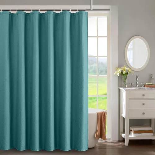 Miniatura 33 de OWENIE Cortina de ducha blanca para baño, 96 pulgadas, extra larga, elegante cortina de ducha de tela texturizada en relieve 3D, repelente al agua