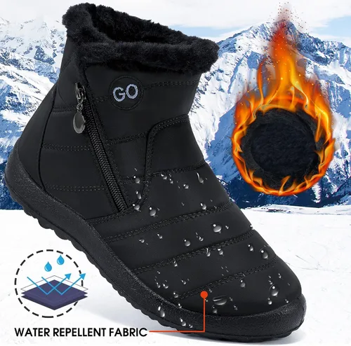 Miniatura 3 de Botas de nieve para mujer con forro de piel abrigadas, impermeables, cómodas, con forro de piel, para mujer, para exteriores.