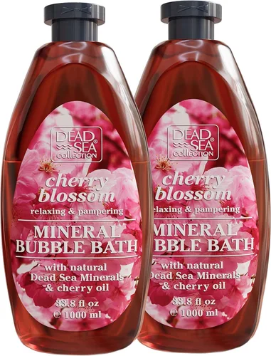 Dead Sea Collection Baño de burbujas con flor de cerezo para mujeres y hombres, aceite de semillas de cereza y sal del mar muerto, piel nutritiva e