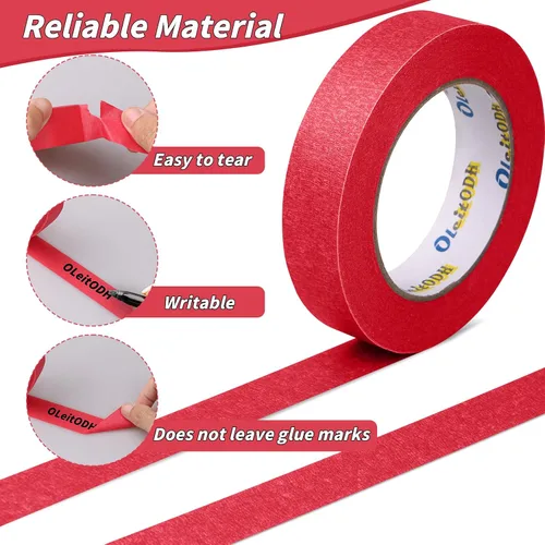 Miniatura 3 de Oleitodh 15 rollos de cinta roja para pintores a granel de 1 pulgada x 825 yardas, cinta de enmascarar para pintores sin residuos, cinta de pintura