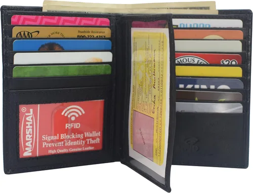 Miniatura 3 de Marshal Cartera plegable de cuero genuino con bloqueo RFID para hombres, ranuras para tarjetas, 2 compartimentos para billetes, ventanas