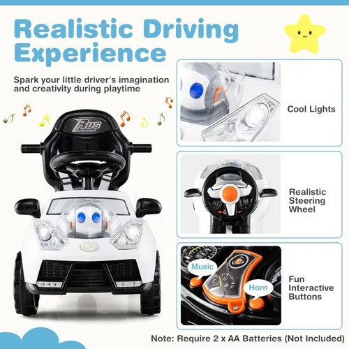 Miniatura 3 de Costzon Coche de empuje para niños pequeños, cochecito 3 en 1, auto deslizante para caminar con asa, toldo, cinturón de seguridad, bocina, música