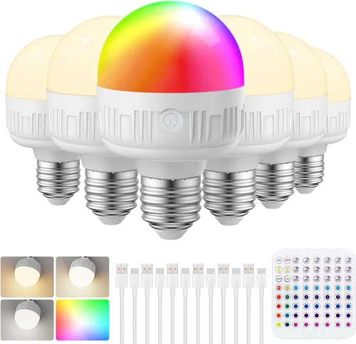 Miniatura 15 de SCOPOW Bombilla recargable con control remoto – 8W 600LM E26 bombillas recargables regulables temporizador de control y 3 temperaturas de color + 15