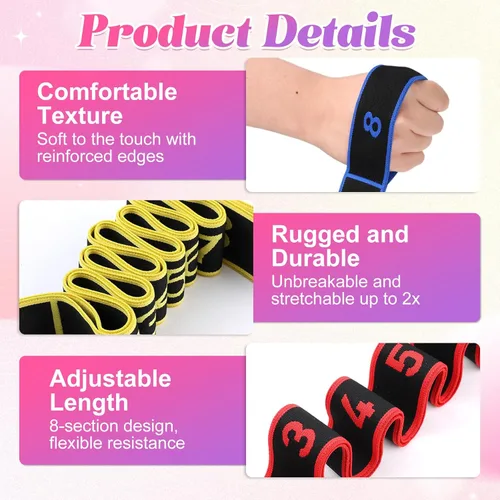 Miniatura 5 de Banda de resistencia de fitness para estiramiento y yoga, cuerda de tensión multifunción, bandas elásticas de ejercicio de 8 bucles, bandas