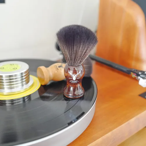 Miniatura 5 de Limpiador de discos de vinilo pequeño con mango de madera, cepillo para discos de vinilo para accesorios de limpieza antiestáticos (ciervo marrón)