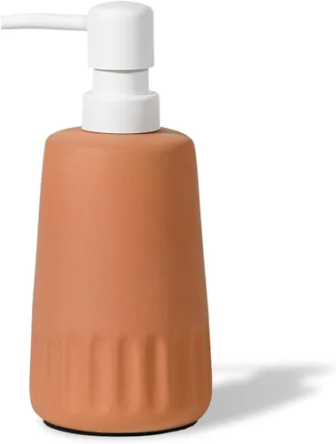 Miniatura 9 de Dispensador de jabón de cerámica negro mate, dispensador recargable de encimera de baño o cocina de 13 onzas con revestimiento de goma suave al tacto