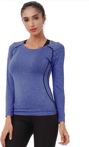 Miniatura 26 de CADMUS Paquete de 1 o 3 camisetas de entrenamiento de manga larga para mujer, camiseta de compresión de ajuste seco para correr