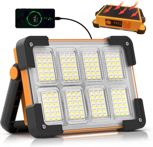 Miniatura 10 de Luz de Trabajo Solar Recargable de 120W, Luz de Inundación Portátil con Soporte, Luz de Trabajo LED de 144 LEDs 10000LM con 4 Modos, Luz de Trabajo