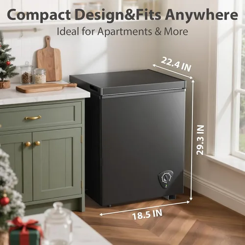 Miniatura 6 de LifePlus Congelador Profundo Pequeño de 4.2 Pies Cúbicos, Congelador de Cofre con 7 Temperaturas Ajustables con Canasta Removible, Ruedas