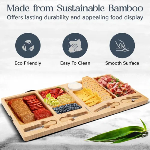Miniatura 3 de Tabla de charcutería – Tabla grande de queso de bambú con juego de cuchillos magnéticos – Plato de queso de madera – Tabla de charcutería plegable