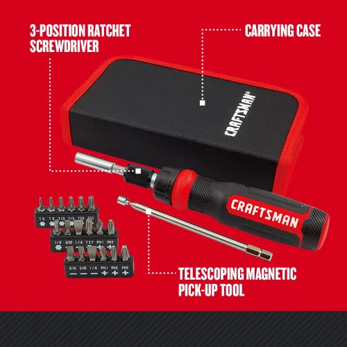 Miniatura 9 de CRAFTSMAN Destornillador de trinquete, juego multibits, 26 piezas (CMHT68001)