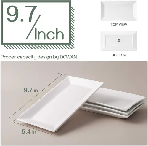 Miniatura 3 de DOWAN Juego de 4 platos rectangulares de 9.7 pulgadas, platos de restaurante para fiestas, bodas y entretenimiento, platos rectangulares blancos