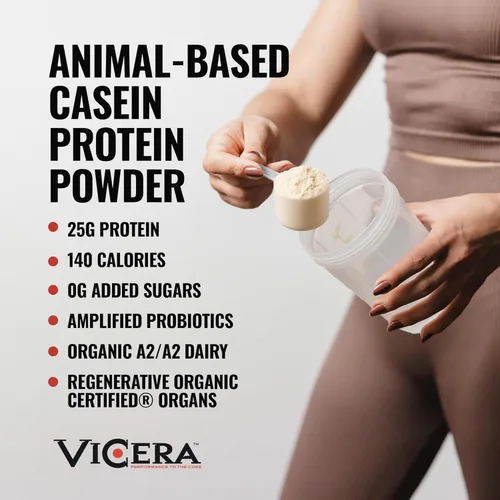 Miniatura 2 de VICERA Proteína en polvo A2, crema de vainilla, 0.88 oz de proteína por porción, mezcla de caseína de suero orgánico A2/A2 con probióticos y sal