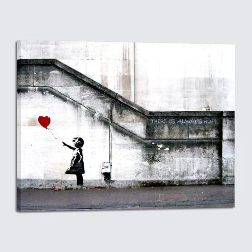 Miniatura 9 de Wieco Art Lienzo enmarcado para pared, impresiones en lienzo Giclée de Banksy Grafitti Girl con globo rojo, ilustraciones abstractas para decoración