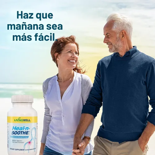 Miniatura 6 de HEAL-N-SOOTHE Suplemento para articulaciones – Fórmula de enzimas proteolíticas con bromelina, papaína, boswellia, cúrcuma y jengibre – Movilidad