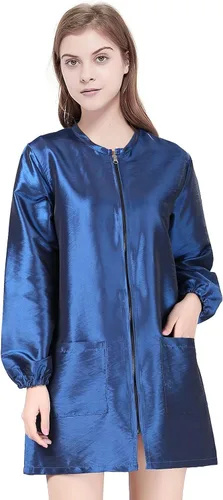 Miniatura 10 de TOPTIE Bata de satén de manga larga para peluquero unisex para estilista de peluquería para mascotas, ropa de trabajo