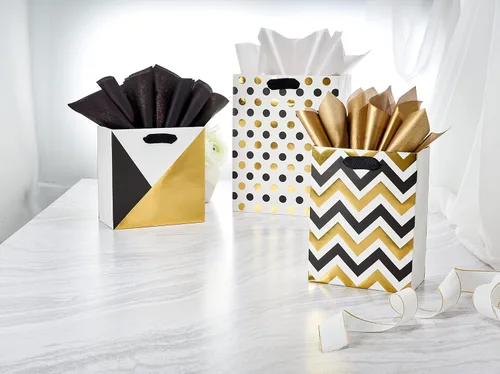 Miniatura 5 de Papyrus Bolsa de regalo grande de 13 pulgadas (lunares negros y dorados) para cumpleaños, bodas, despedidas de soltera, baby shower y todas