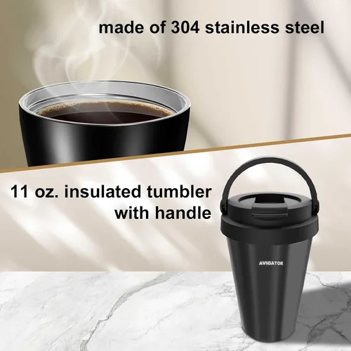 Miniatura 2 de Cafetera de una sola porción con 11 oz. Taza de café de viaje de acero inoxidable, intensidad de preparación ajustable, filtro permanente