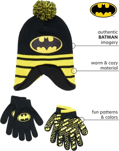 Miniatura 2 de DC Comics Conjunto de 2 pares de guantes o manoplas de invierno de Batman para niños (niños pequeños)
