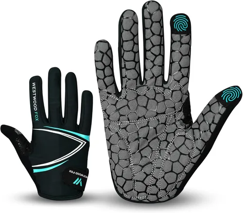 Miniatura 9 de WESTWOOD FOX Guantes de ciclismo de dedo completo, acolchados, antideslizantes para pantalla táctil, guantes de bicicleta de montaña que absorben