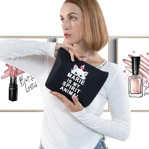 Miniatura 3 de LEVLO Marie - Bolsa de cosméticos con diseño de gatos de dibujos animados, regalo Marie Is My Spirit Animal Maquillaje con cremallera, Marie Spirit