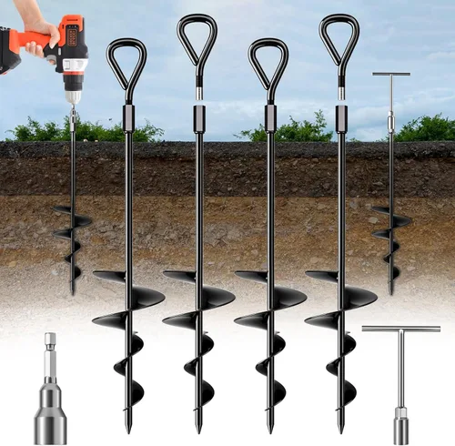 Phopich Anclaje de Tierra Largo de 18 pulgadas/30 pulgadas, Anclajes de Tierra de Servicio Pesado Kit de Anclajes de Tierra Atornillables con Llave