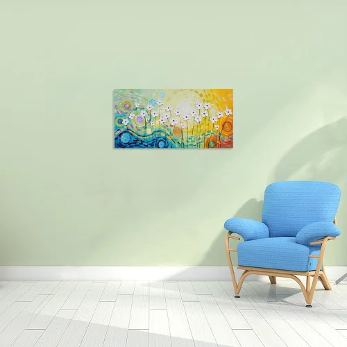 Miniatura 5 de YHSKY ARTS - Pinturas de flores blancas al óleo con textura pintada a mano, lienzo moderno y colorido, arte de pared contemporáneo, imágenes
