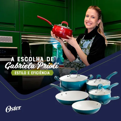 Miniatura 7 de Oster Corbett - Juego de 8 utensilios de cocina de aluminio forjado verde azulado degradado con cerámica antiadherente – Base de inducción – Mango