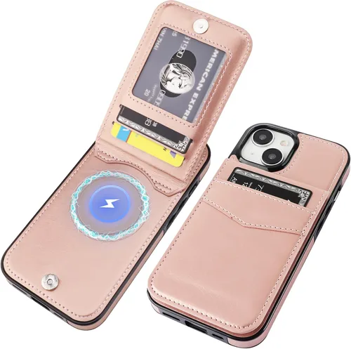 Miniatura 12 de KIHUWEY Compatible con funda tipo cartera con tapa para 15 con soporte para tarjetas de crédito, cierre magnético de cuero premium con función