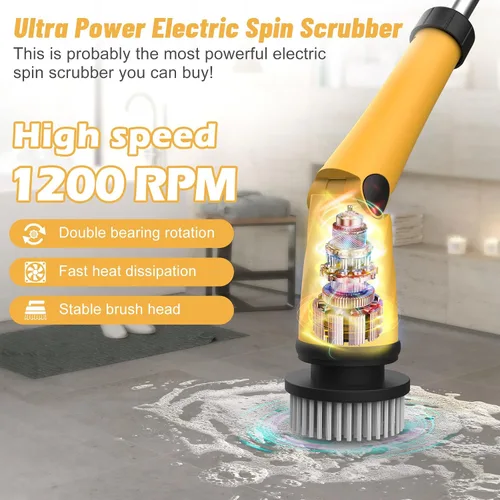 Miniatura 2 de Qimedo Actualización Limpiador eléctrico giratorio con batería de 1200 RPM, cepillo de limpieza inalámbrico altamente potente con pantalla